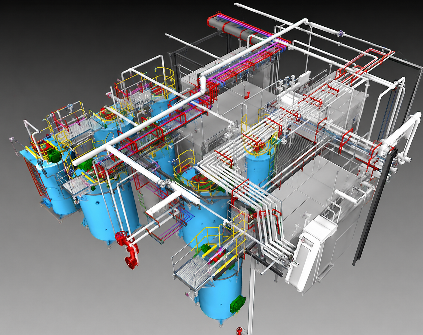 Isometric detail view of the coordinated BIM model