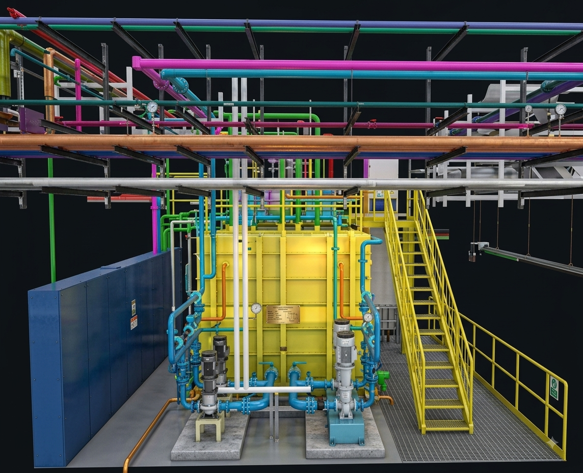 Isometric detail view of the coordinated BIM model