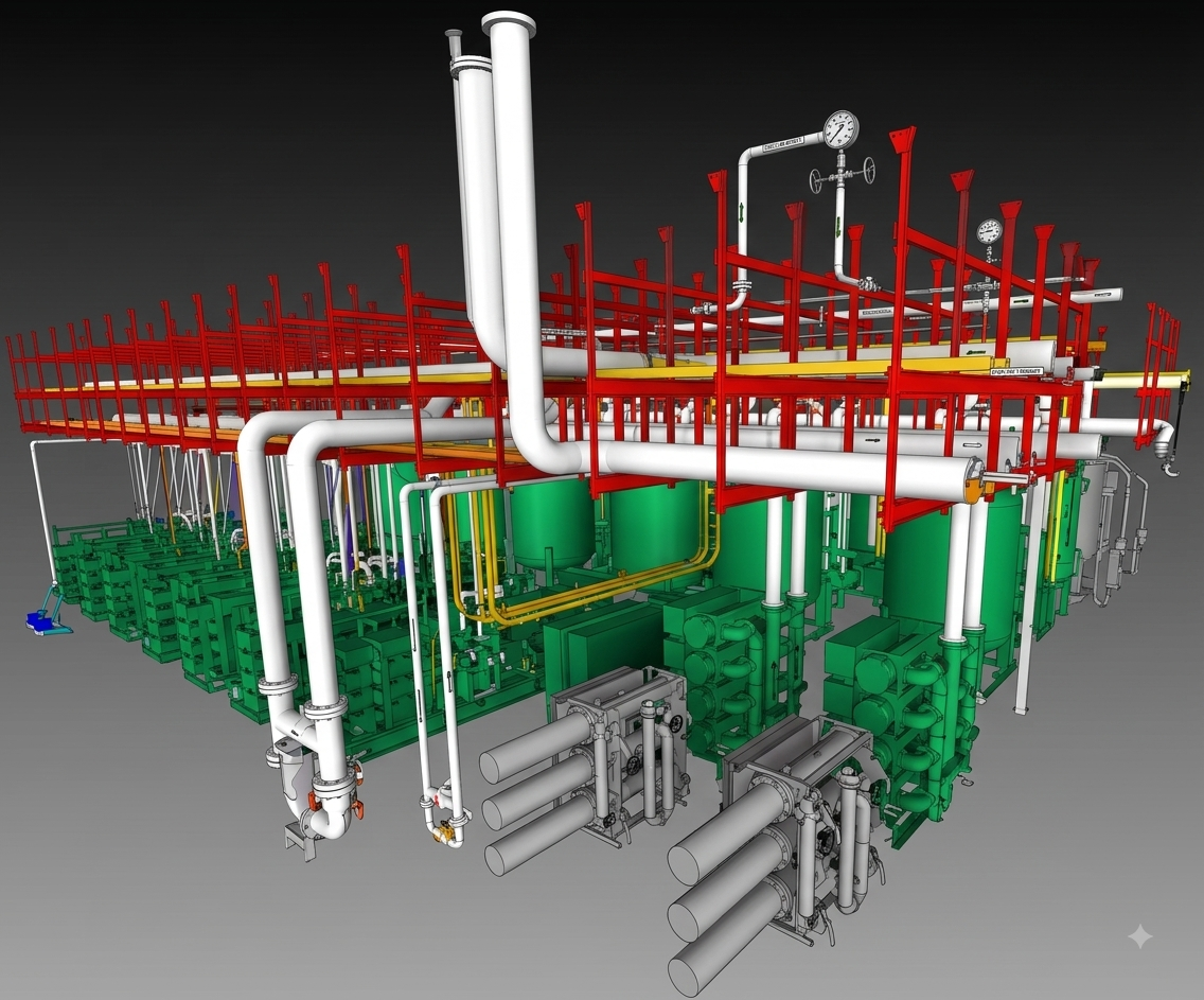Clash detection detail view of process piping