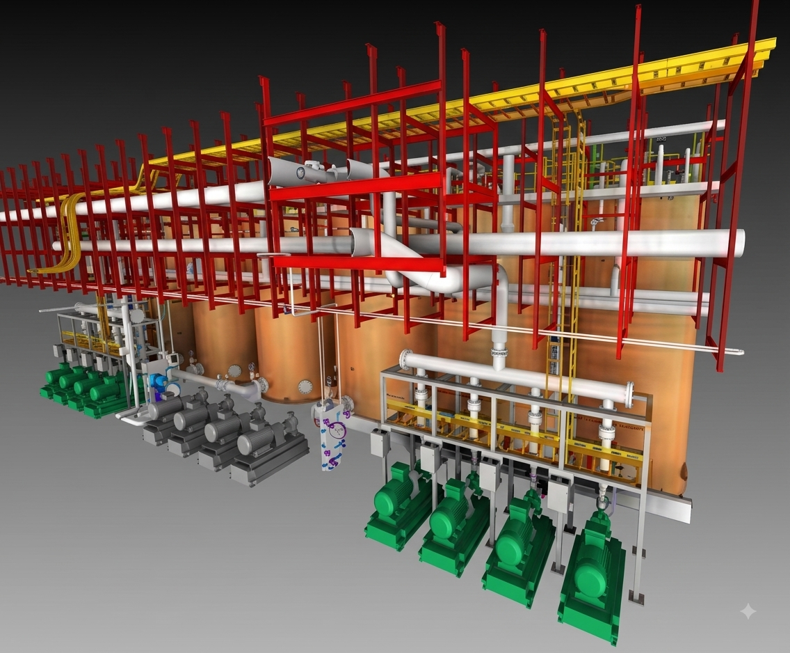 Isometric detail view of the coordinated BIM model