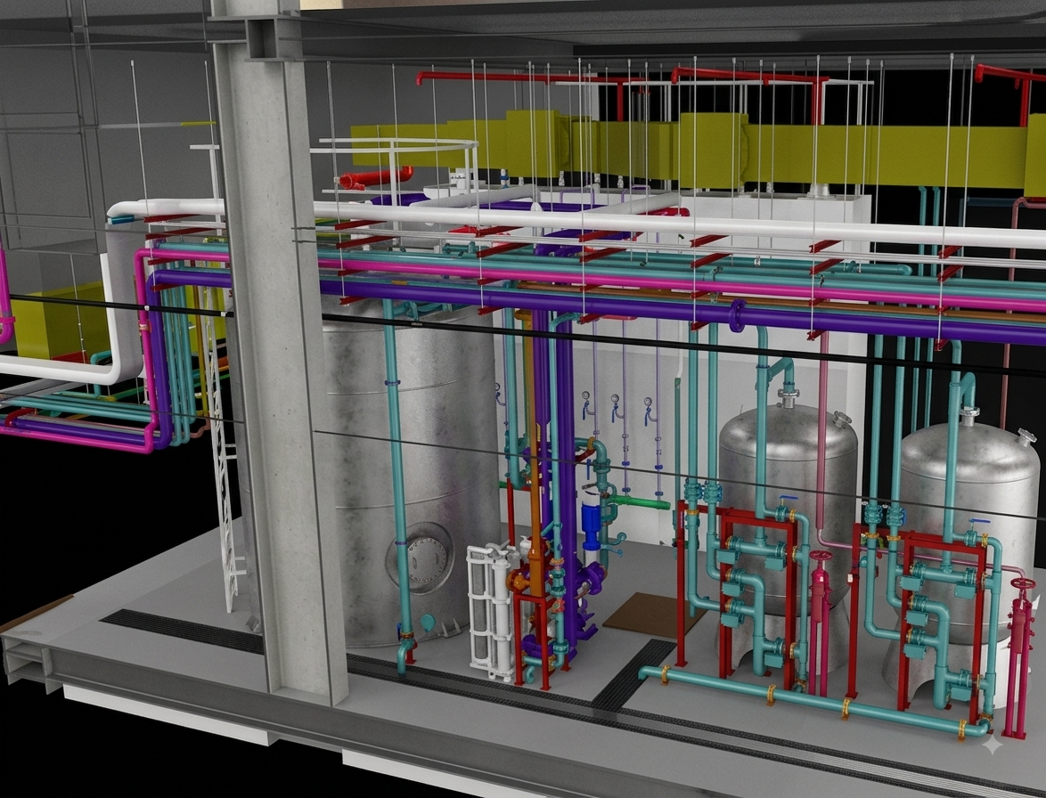 Isometric detail view of the coordinated BIM model