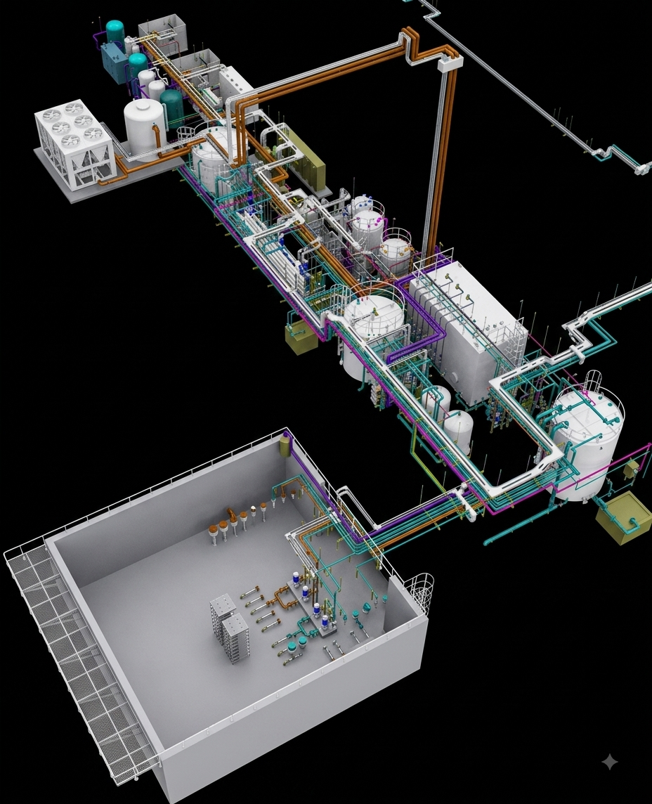 Full BIM model overview of the process wastewater treatment system
